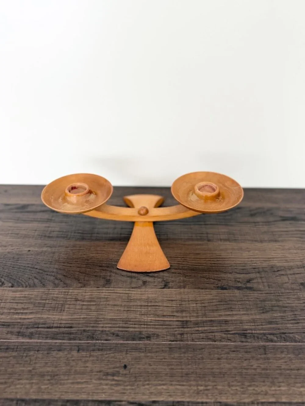 Vintage MCM‎ Wood Double Candle Holder Rotating Base Scandinavian Danish Modern